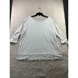 St. John's Bay Women's White 3X Top‎ Cotton Modal Lace Trim